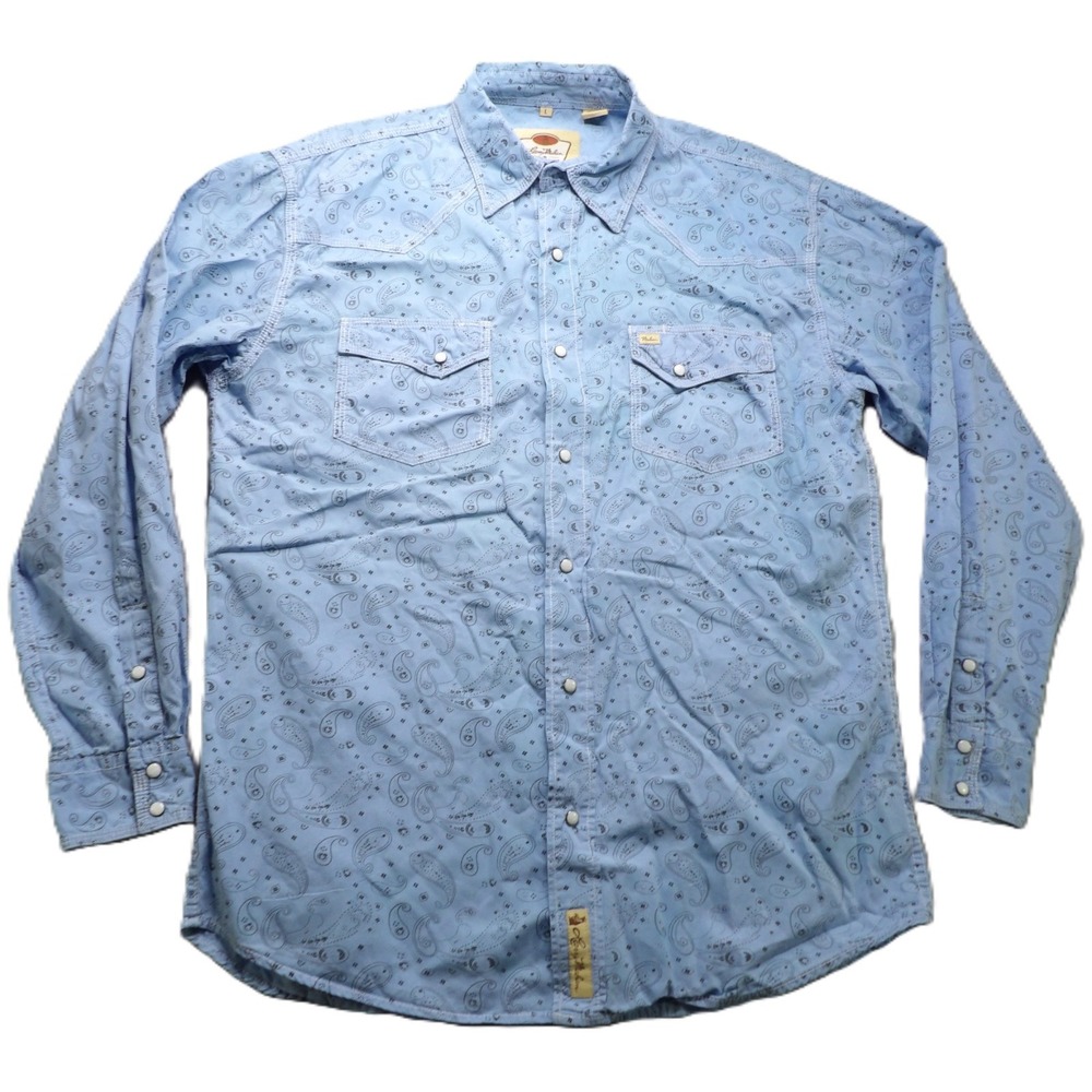 Larry Mahan Cowboy Collection Shirt Men L Blue Paisley Pearl Snap Western Cowboy
